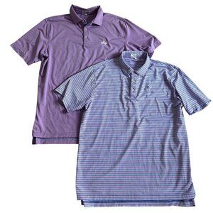 Peter Millar Summer Comfort Mens Sz M Polo Shirt Lot Of 2 Purple Solid & Striped